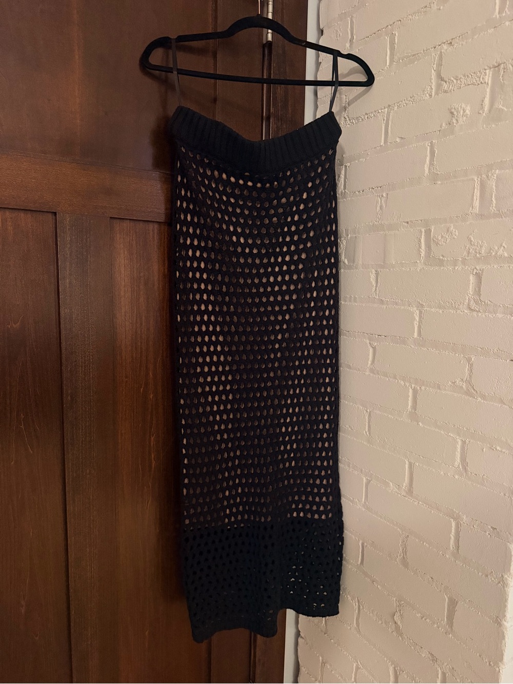 JLUXLABEL Black Crochet Maxi Skirt XL NWT Open Knit Lined